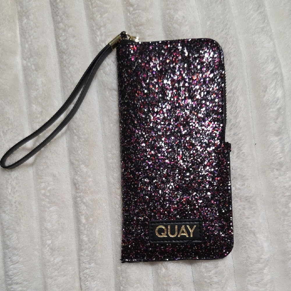 Quay Australia Glittery Black and Pink Sunglasses Wristlet